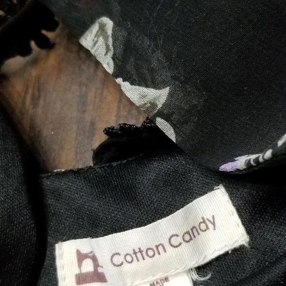 Cotton Candy Dress Size SMALL black Floral Split Long Sleeves open back - Picture 5 of 9